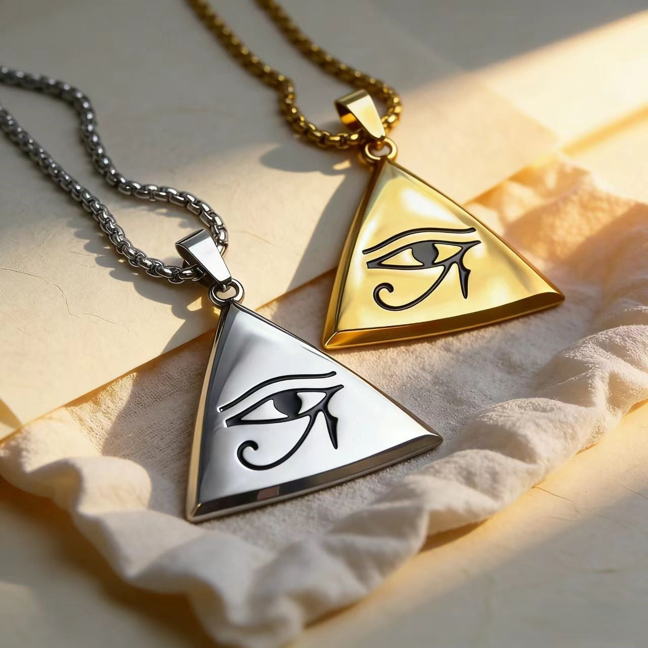 European and American Eye of Horus Pyramid Pendant Stainless Steel Necklace Vintage Totem Personality Men's Pendant Accessories