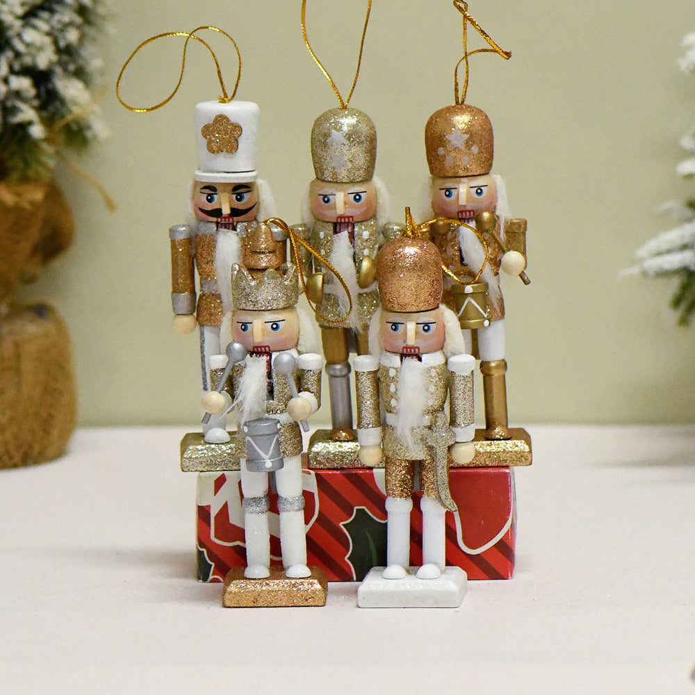 13CM Glitter Nutcracker Puppet European and American New Year Gifts Wooden Crafts Home Decoration Christmas Day Soldier