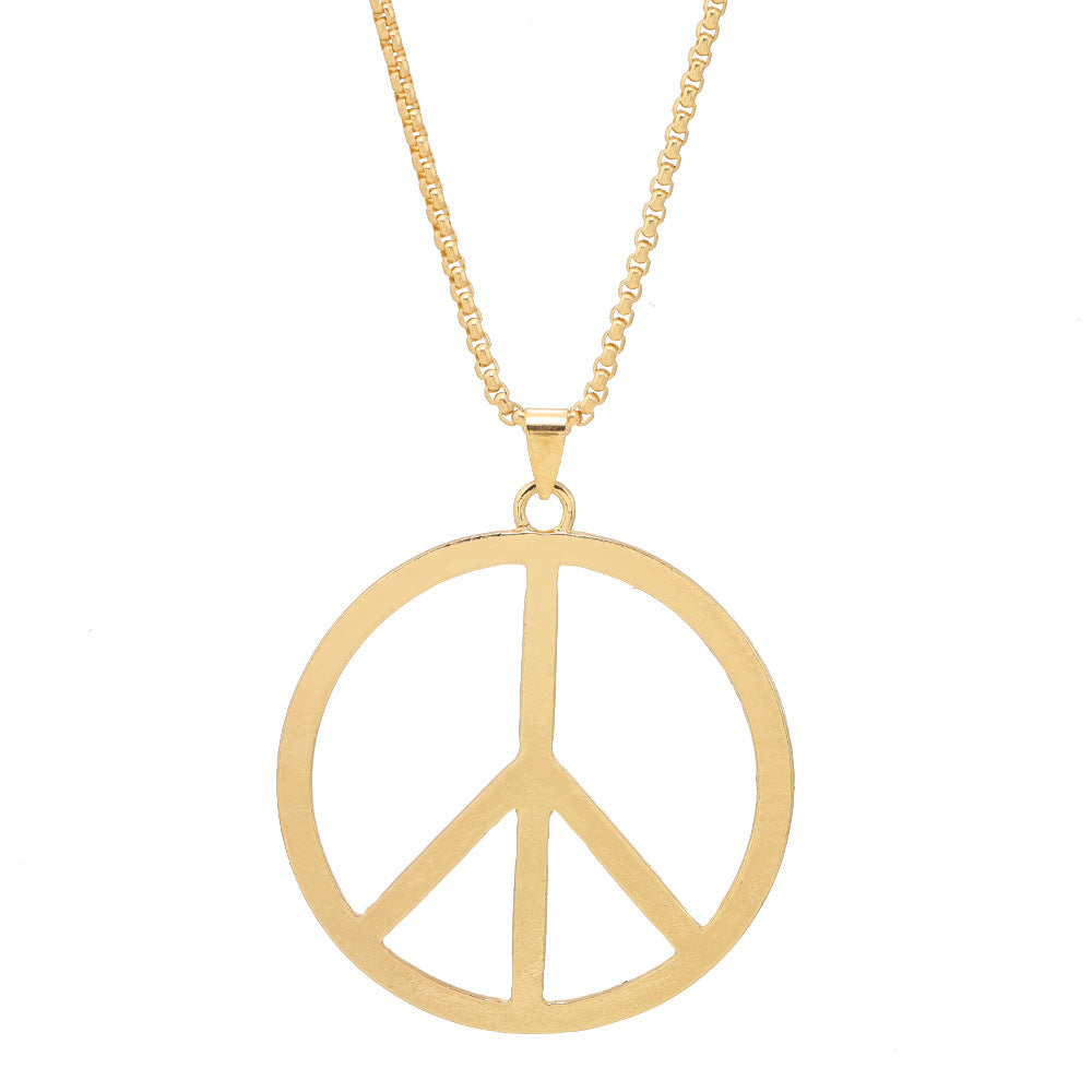 New Men's Creative World Peace Pendant Necklace Wholesale Rock Wind Chain Style Necklace Trend Hip Hop Sweater Chain
