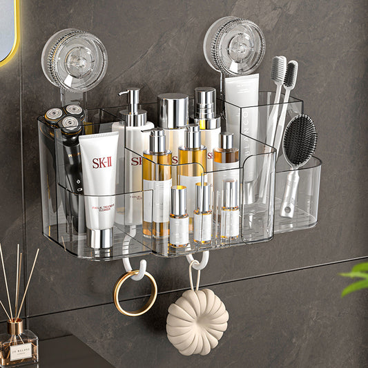 Transparent wall-mounted storage box, suction cup-type rotating shelf, washstand, toilet, non-perforated storage shelf