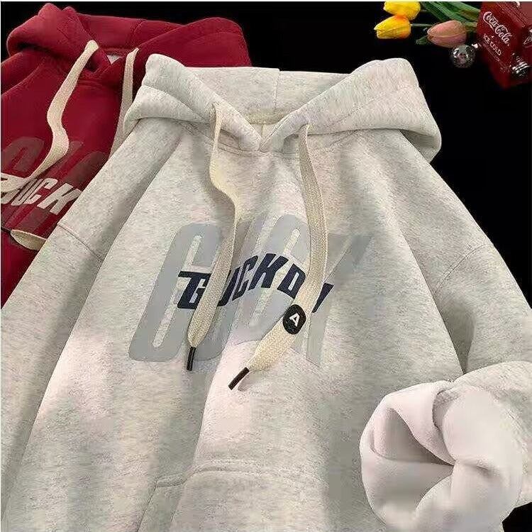 Heavyweight stiff hooded sweatshirt men's spring and autumn American fashion brand youth autumn and winter burgundy fleece hoodie jacket