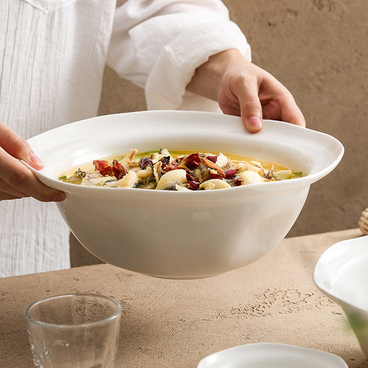 Flowers, boiled sauerkraut, fish, large pots, deep soup bowls, household high-quality tableware, ceramic noodle bowls, rice bowls, single large size