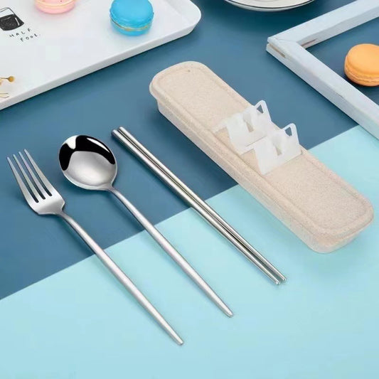 Korean-style portable tableware, stainless steel chopsticks, spoons, fork sets, student dormitory, office workers, home storage boxes
