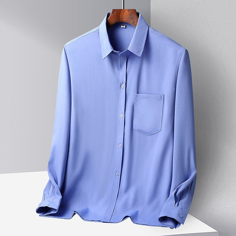 Middle-aged and elderly men's shirts, ice silk casual long-sleeved shirts, thin dads, summer clothes, loose solid color grandpa clothes