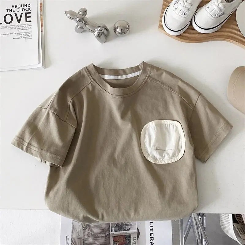 boy short sleeve t-shirt summer dress loose crew neck white hip hop casual print tide summer kids baby top men
