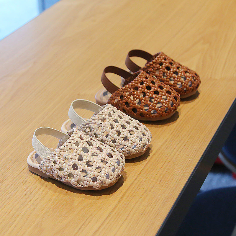 Summer baby shoes for girls toe anti kick woven sandals baby soft soles anti-slip toddler shoes hollow shoes