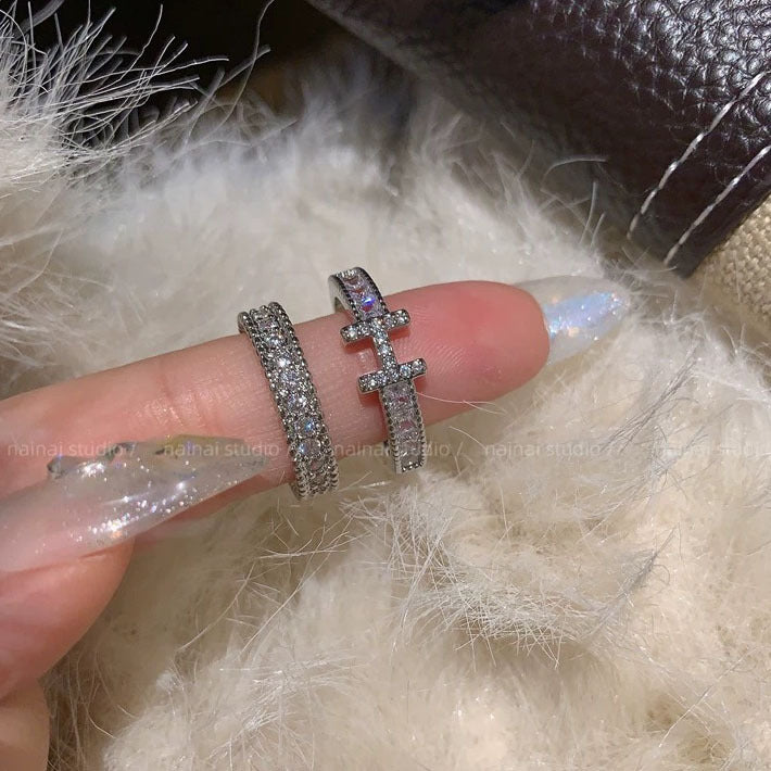 H letter ring ~ full of diamonds high-end light luxury index finger ring 2025 new explosive layering fashionable ring trendy girl