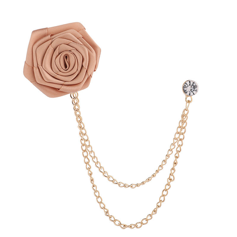 Korean version of men's and women's emcee chest ornament suit accessories encrypted rose brooch tassel chain men's suit accessories
