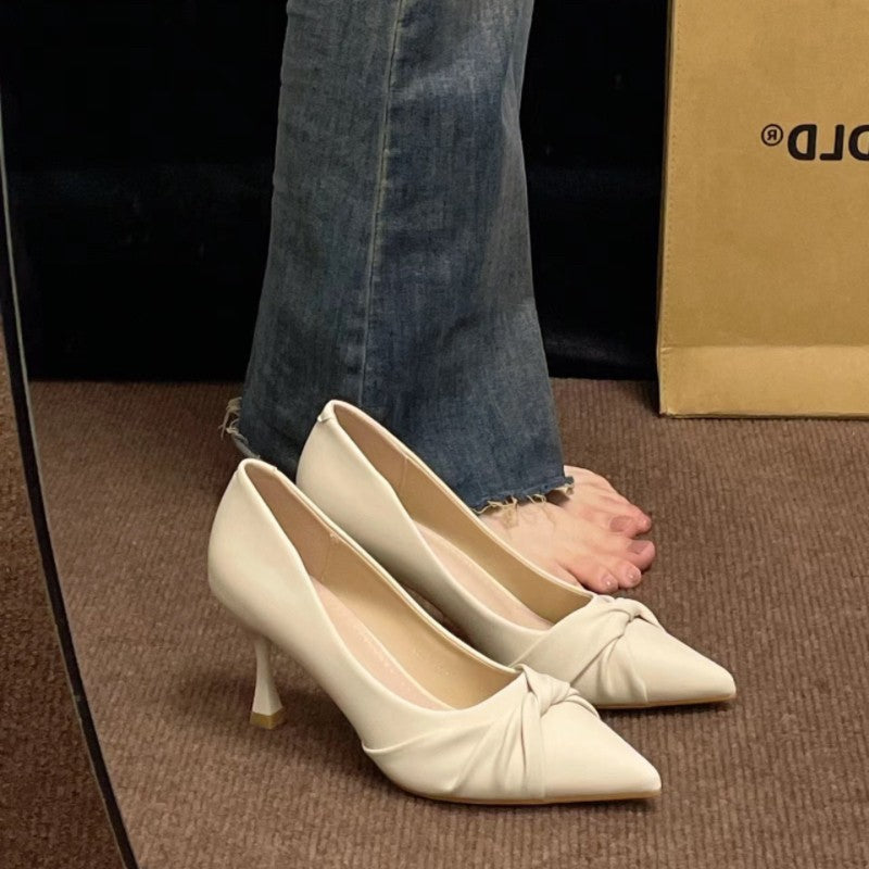 Art examination broadcast host, off-white high heels, women's stiletto heels, spring 2025 pointed toes, no tired feet, commuting professional shoes