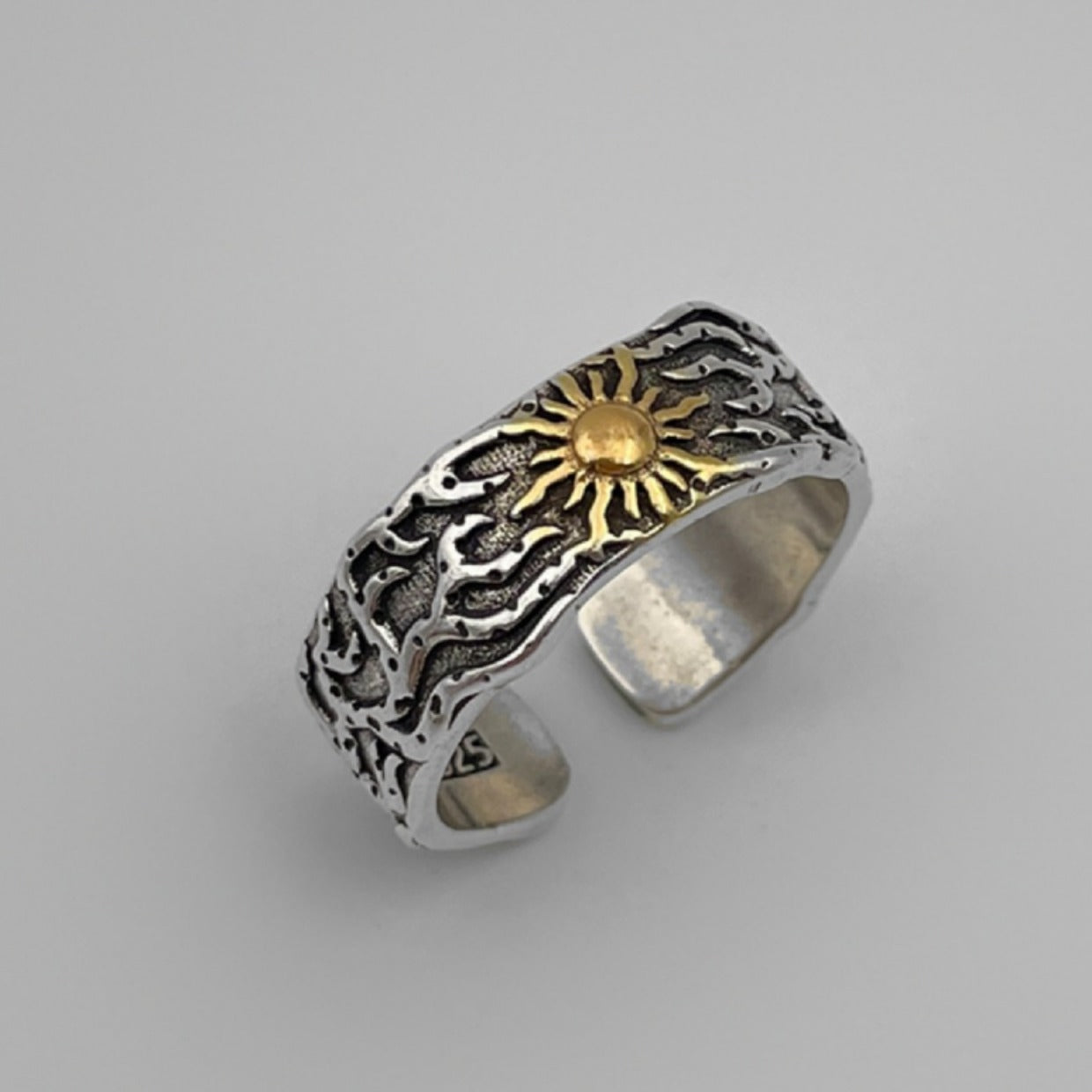 Yishang S925 Thai silver sun ring boys' trendy original design niche retro personality men's high street ring