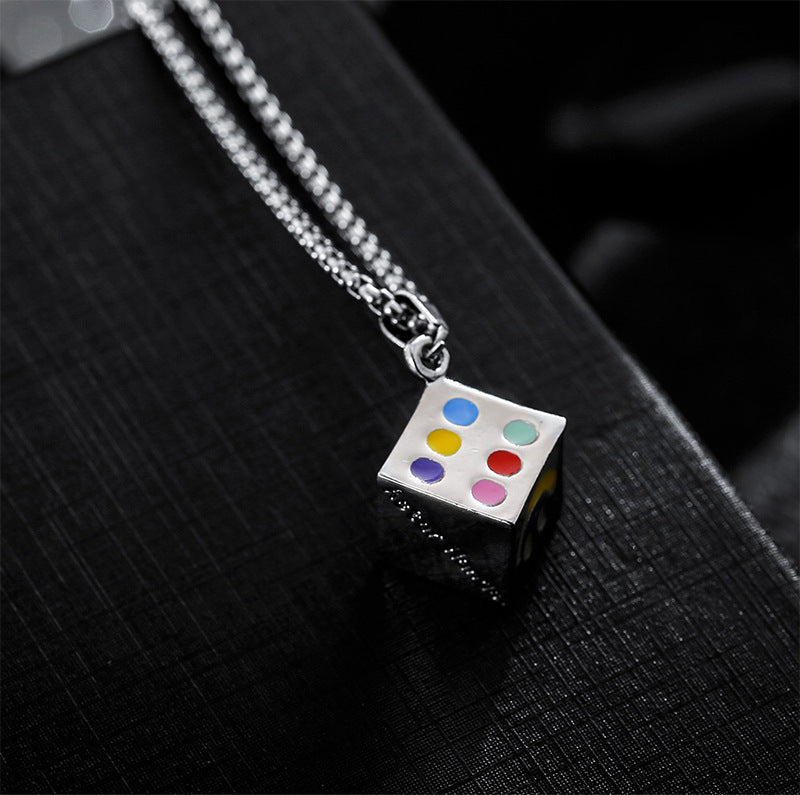 Necklace Male Hip Male Personality Lucky Smile Face Multi-faceted Dice Pendant Male and Female Hip Hop Couple Pendant Necklace ins