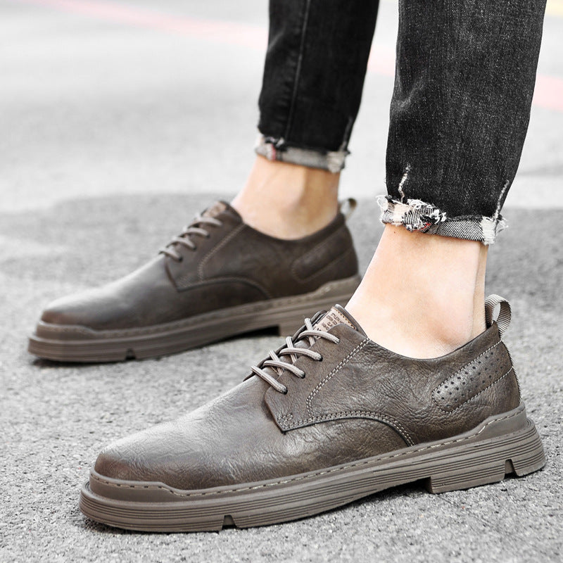 European Station Men's Leather Shoes Lace-up Casual Shoes Korean Version Versatile Black Leather Shoes New Men's Outdoor Shoes Spring 2022