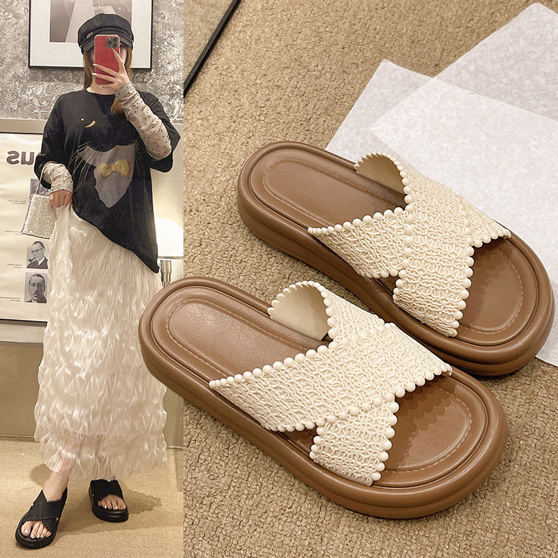 Cross slippers sandals women's net 2025 new summer fashion thick-soled infrared beach versatile slippers wholesale