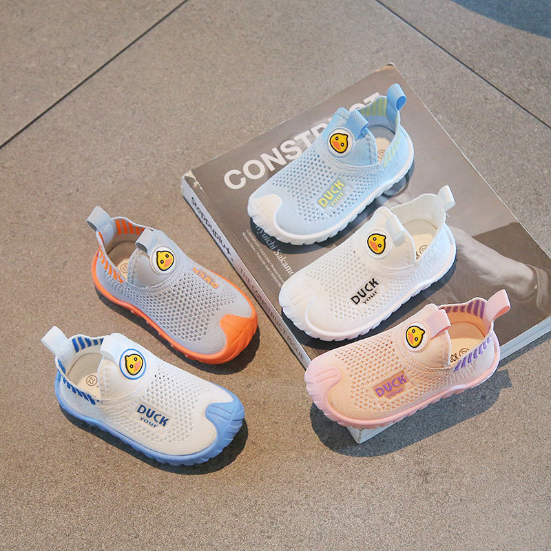 Summer children's casual sneakers, boys' non-slip wear-resistant flying woven shoes, girls' soft soles, breathable one-foot baby shoes