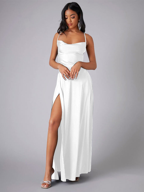 2024 new European and American foreign trade women's clothing sexy slim slim backless Amazon suspender waist dress long skirt