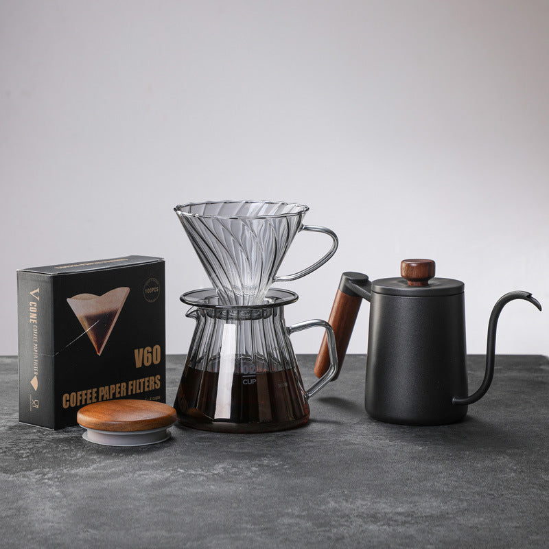 [Soot 2nd Generation Striped Coffee Pot] Spot Blown Glass Sharing Pot Set Electroplated Smoke Gray Hand Poured Pot
