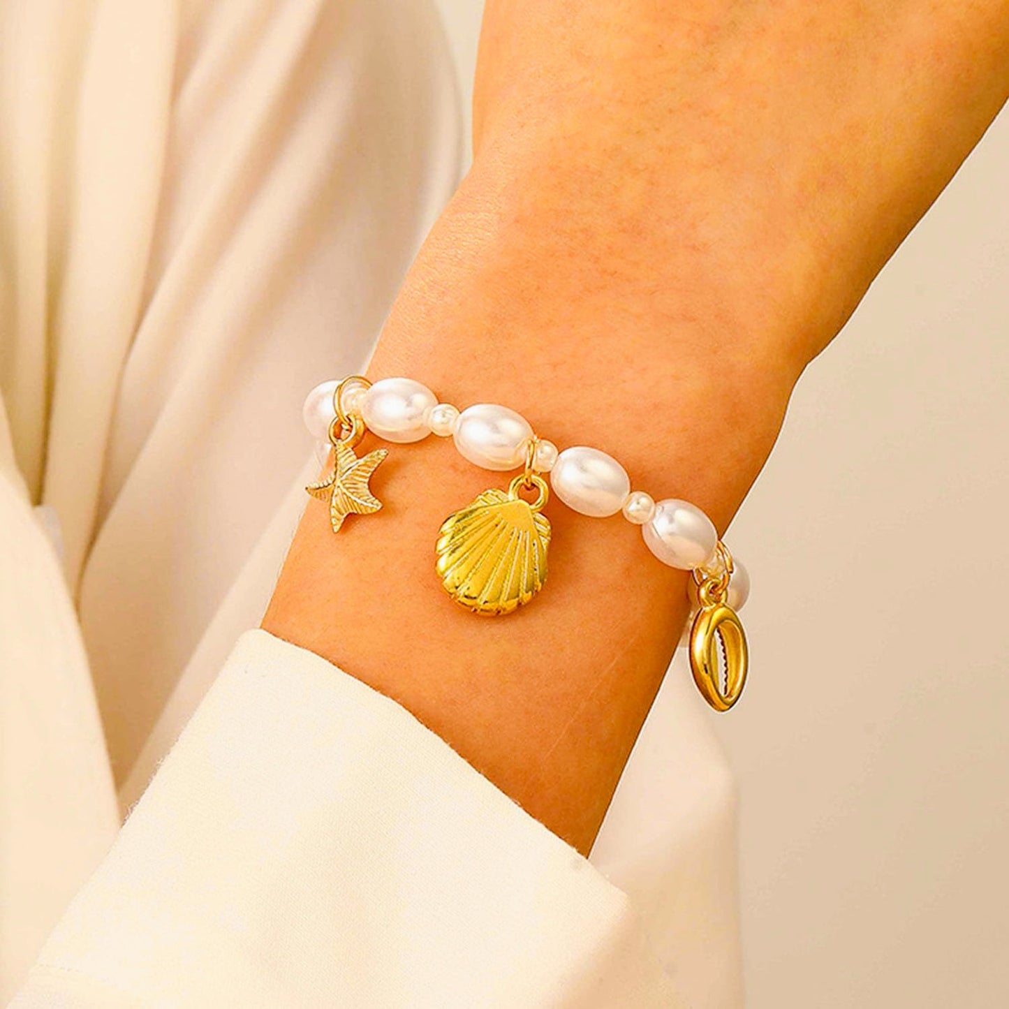 European and American cross-border beach ocean pearl ankle summer beach series starfish shell foot ornament versatile fashion bracelet