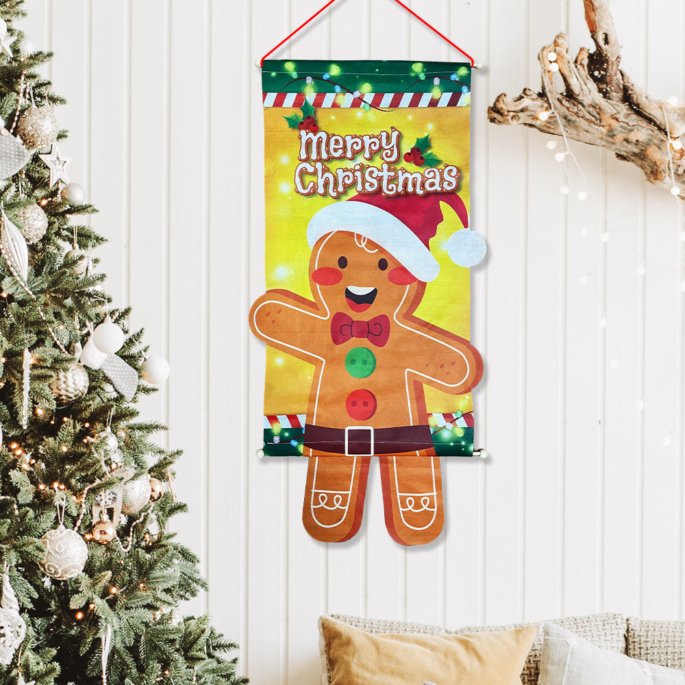 Cross-border classic plaid Christmas flag decoration couplet lantern elf family restaurant KTV shopping mall holiday decoration