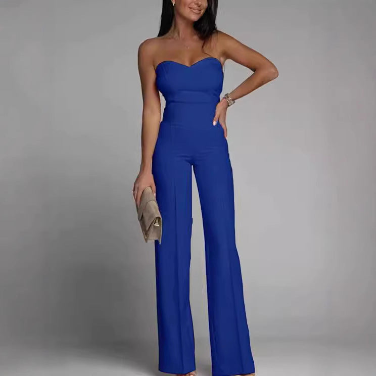Cross-border spring and summer new women's clothing European and American foreign trade Amazon new sexy slim bandeau straight-leg jumpsuit