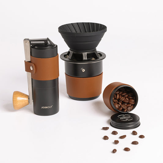 Outdoor camping, traveling, portable pour-over coffee, hand-cranked utensils, coffee bean storage, full gift box, coffee set