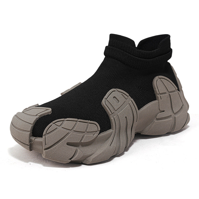 Douyin live broadcast popular elastic socks shoes and boots outdoor hiking sports windproof high-top mid-rise boots flying weaving casual women's boots