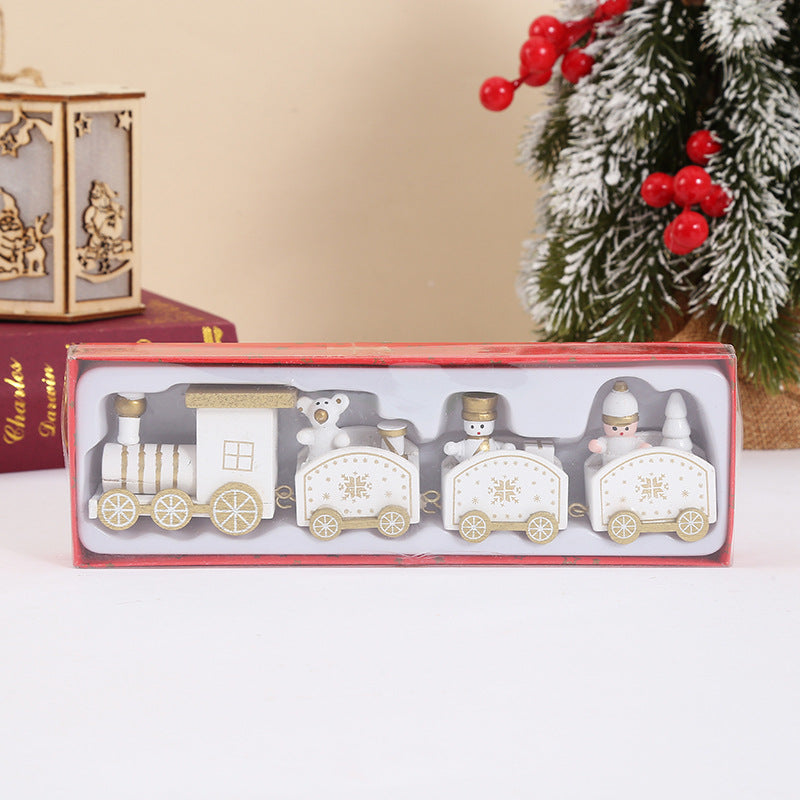 Cross-border special Christmas decorations, wooden four-section train children's holiday gift window table ornaments