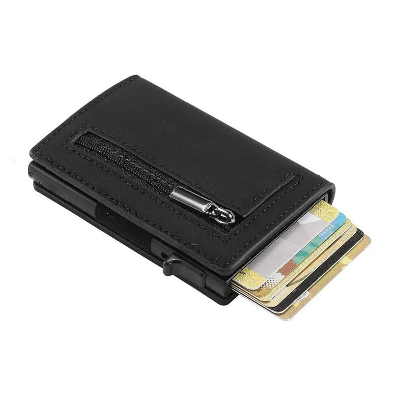 New Leather Men's Wallet Automatic Pop Up Credit Card Case Ultra-thin RFID Anti-Theft Card Case Metal Card Sleeve