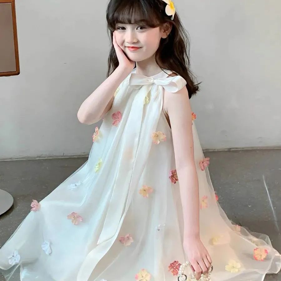 Girls Skirt Summer Style 2025 New Foreign Style Children's Clothes Girls Summer Mesh Vest Skirt Children's Summer Dress