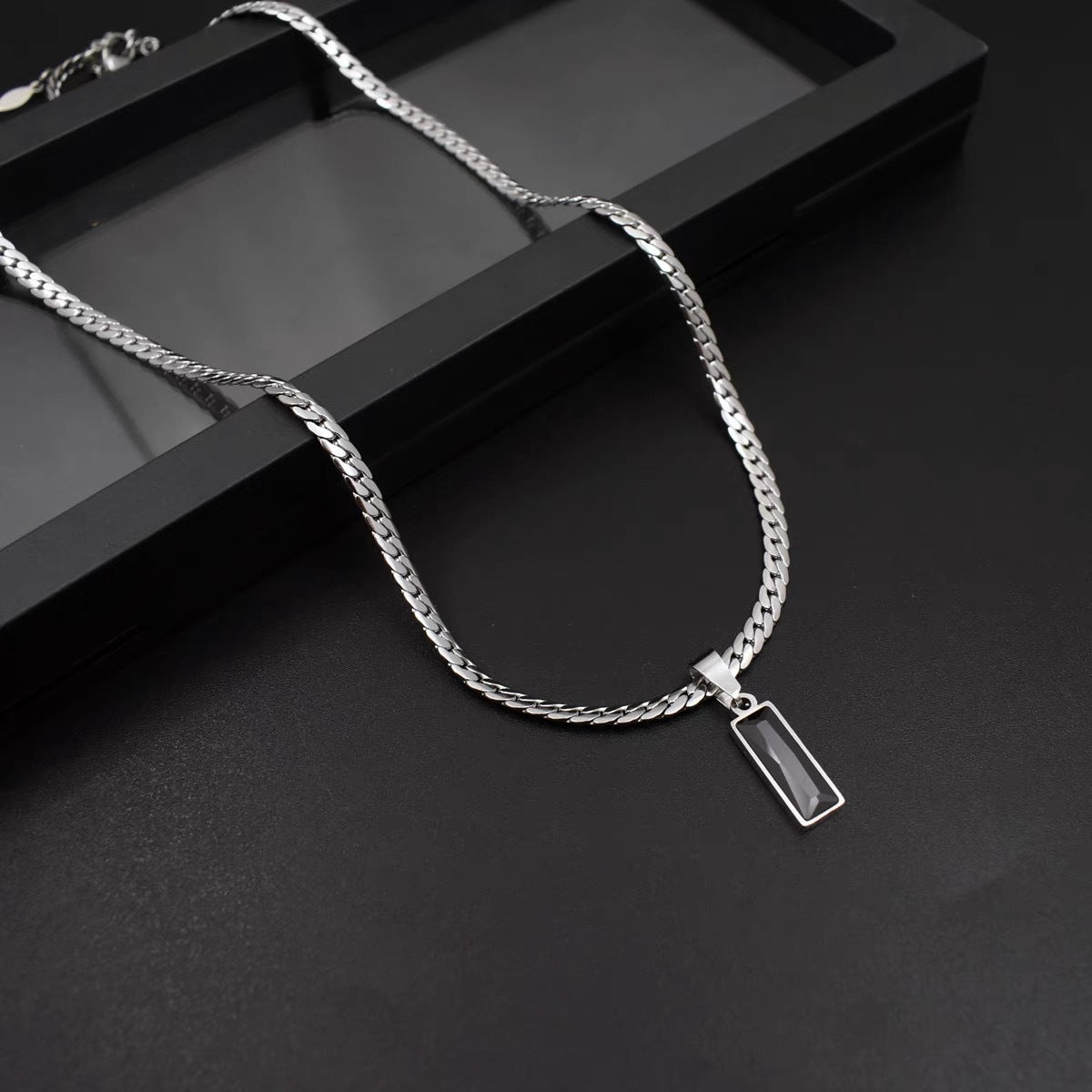 Black Zircon Pendant Clavicle Snake Bone Chain Men's Titanium Steel Necklace Trendy Brand Versatile Men's Men's Accessories