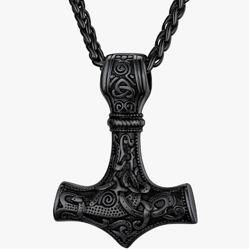 Stainless steel Quake necklace European and American vintage style Viking jewelry Mjolnir men's titanium steel personality pendant