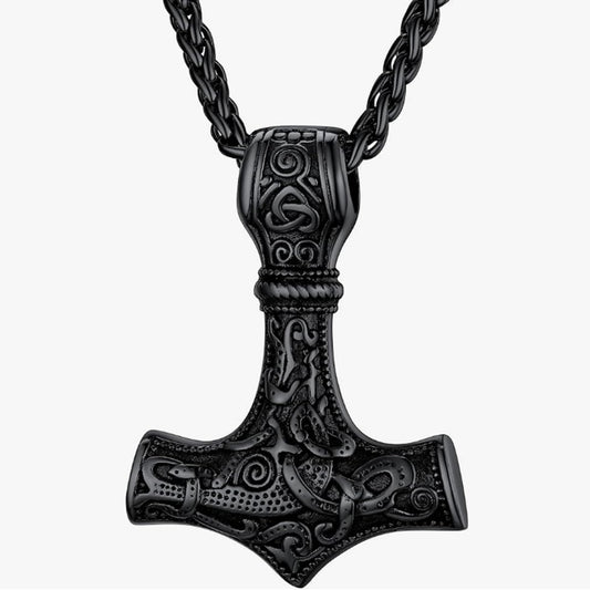 Stainless steel Quake necklace European and American vintage style Viking jewelry Mjolnir men's titanium steel personality pendant