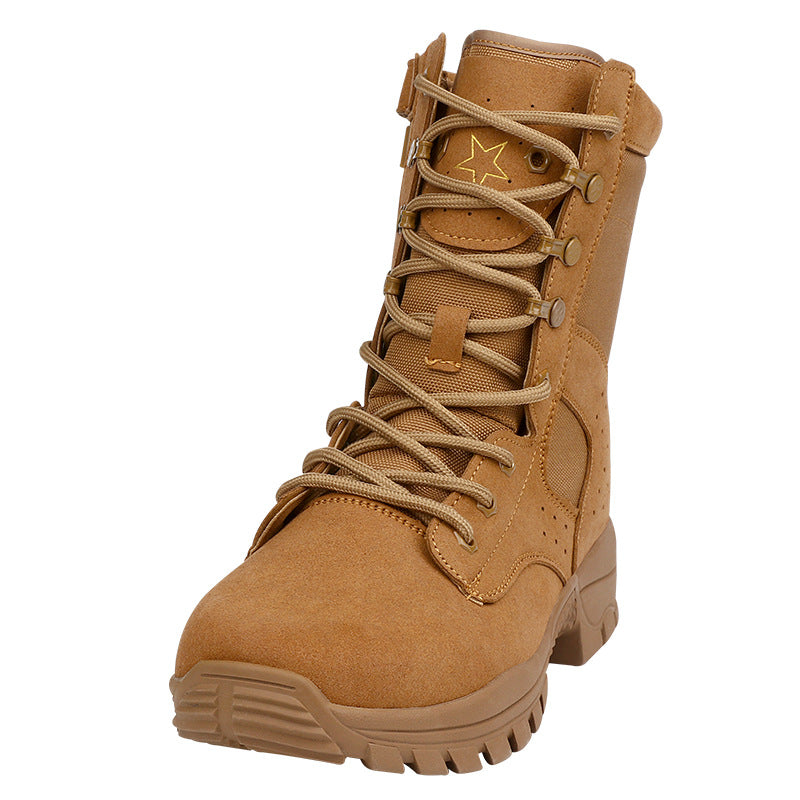 New Summer Training Boots Men's Brown Martin Boots Cowhide Cargo Boots High Top Men's Shoes Men's Boots Breathable Shock Absorbing Labor Protection