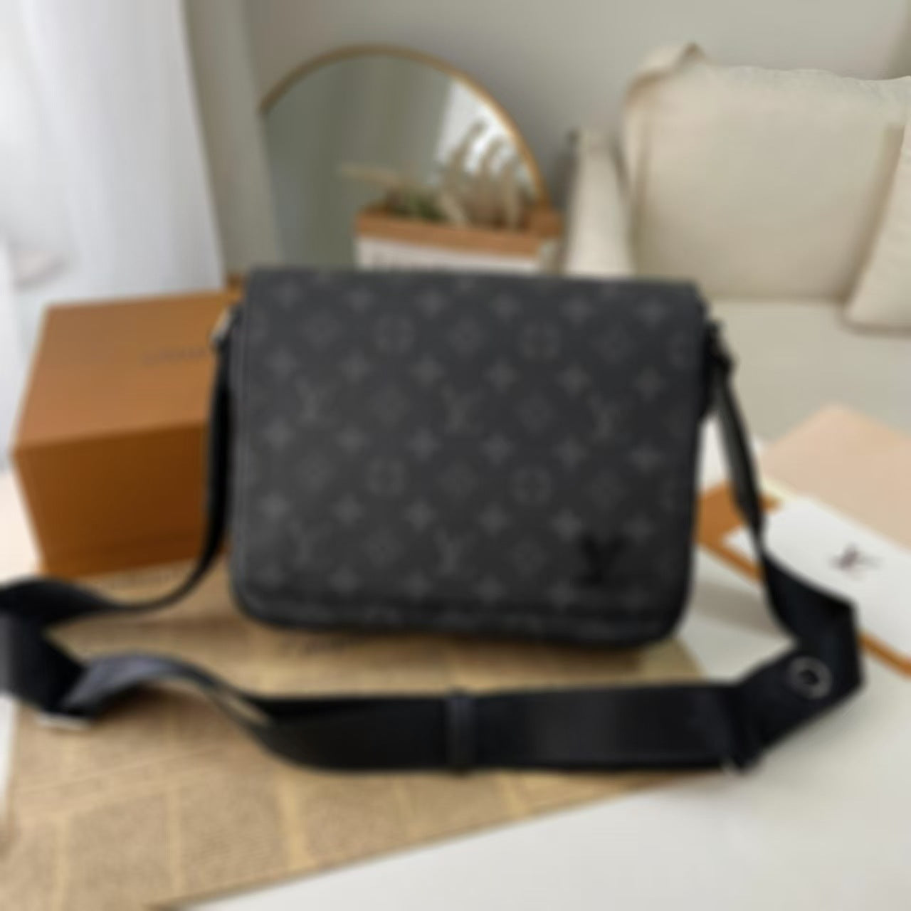 2024 New Men's Bag Box Bag Black Samurai Messenger Bag