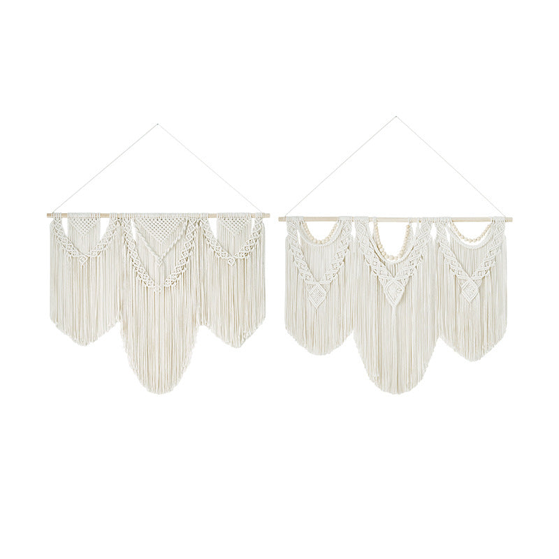 Spliced three-section stick decoration tapestry Hand woven tapestry cotton rope woven tassel door curtain interior and exterior decoration