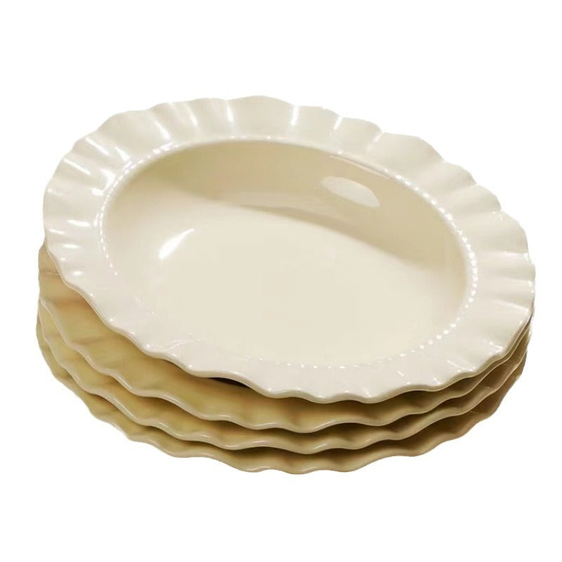 French straw hat plate, creamy deep dish, pasta plate, salad plate, high-end lace Western dish, vegetable plate, tableware