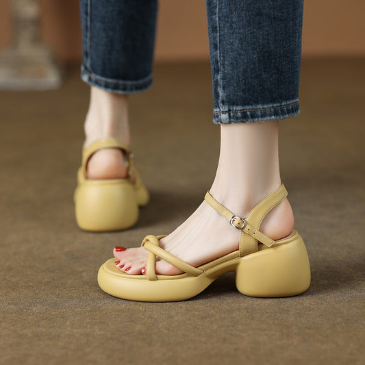 Open Toe Platform Muffin Fairy Sandals Women's Moccasins 2024 New Summer High Heels Thick Heels Platform Roman Shoes