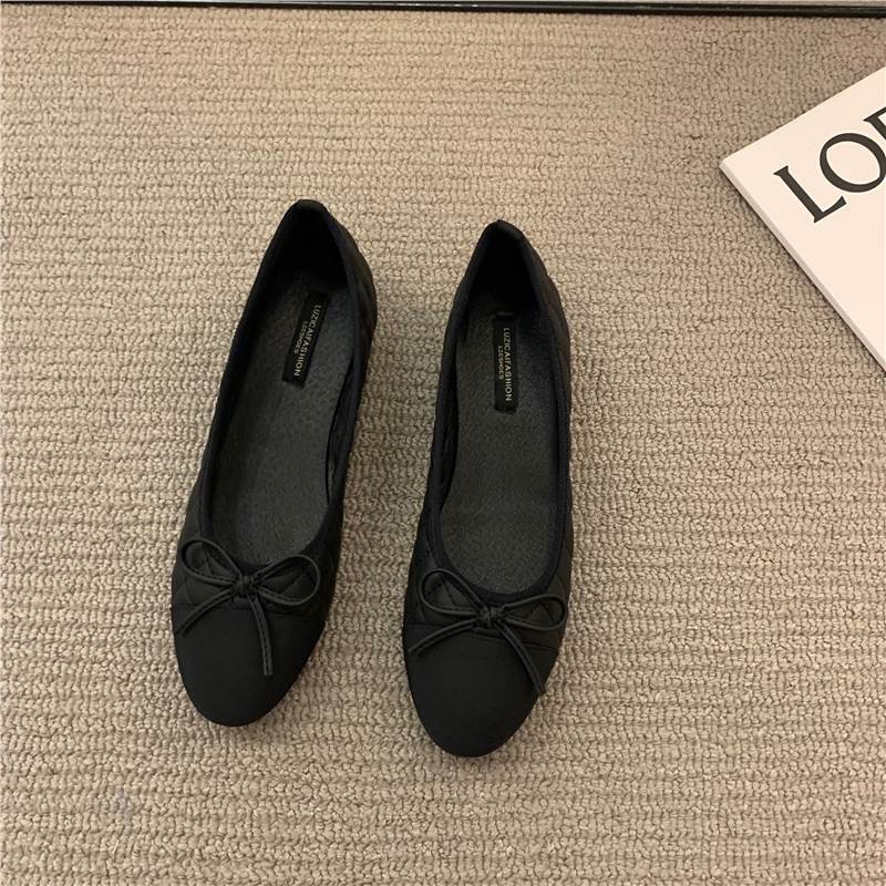 Flat French Small Fragrance Single Shoes Women's Shoes Spring 2025 Pink Ballerina Bow Granny Shoes Scoop Shoes
