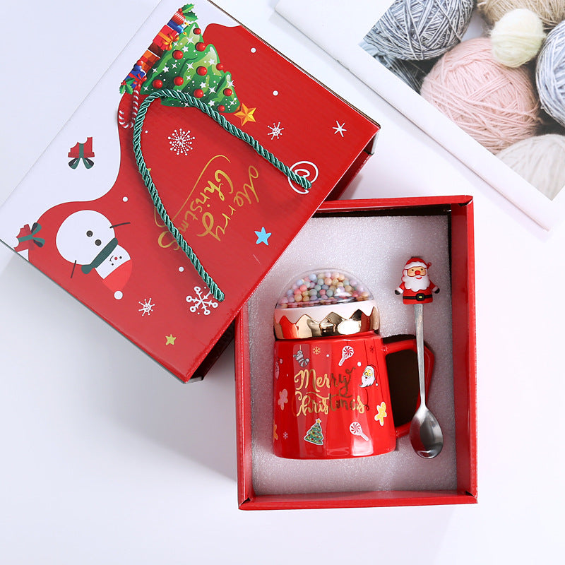 Wholesale ceramic mug Christmas gift box set with lid spoon mug water glass gift souvenir printing gift bone china