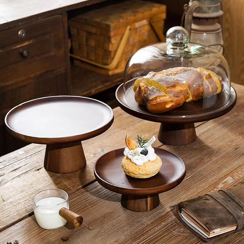 Acacia wood stilt cake plate, wedding dessert table, high-value multi-layer fruit snack plate, solid wood dim sum display plate