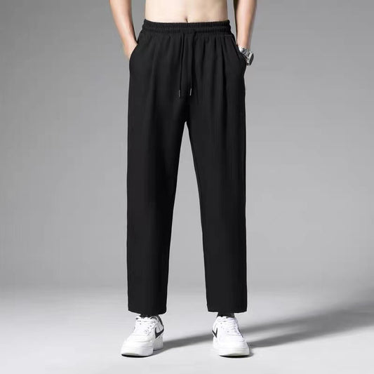 Sweatpants straight leg slacks worn in summer ice silk thin for work, men's solid color loose stretch work long pants
