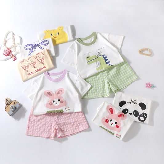 Summer Kids Short Sleeve Shorts Set Baby Toddler Cotton T-Shirt Male & Female Baby Thin Children's Clothing Two-Piece Set Wholesale