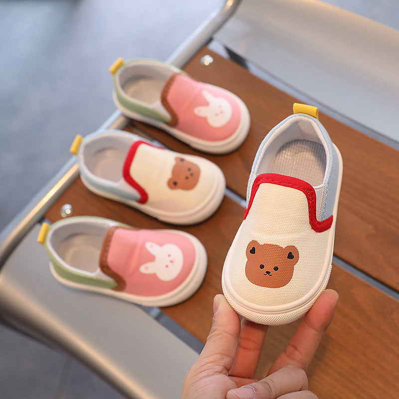 Children's canvas shoes spring and autumn new one-foot slip-on cartoon boys and girls light soft-soled shoes non-slip children's shoes