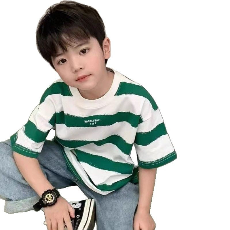 Children's cotton short sleeve boy and girl T-shirt, summer half-sleeved middle and big children's new round neck loose handsome shirt