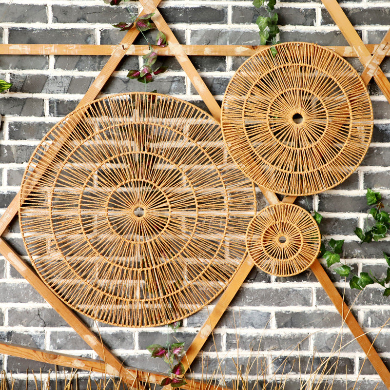 European style home wall wall decoration pendant round straw rattan B&B living room wall decoration wall decoration wall hanging