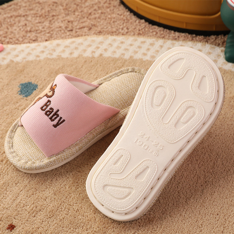 [Clearance] children's linen slippers home non-slip indoor men and women cartoon cotton spring and autumn slipper