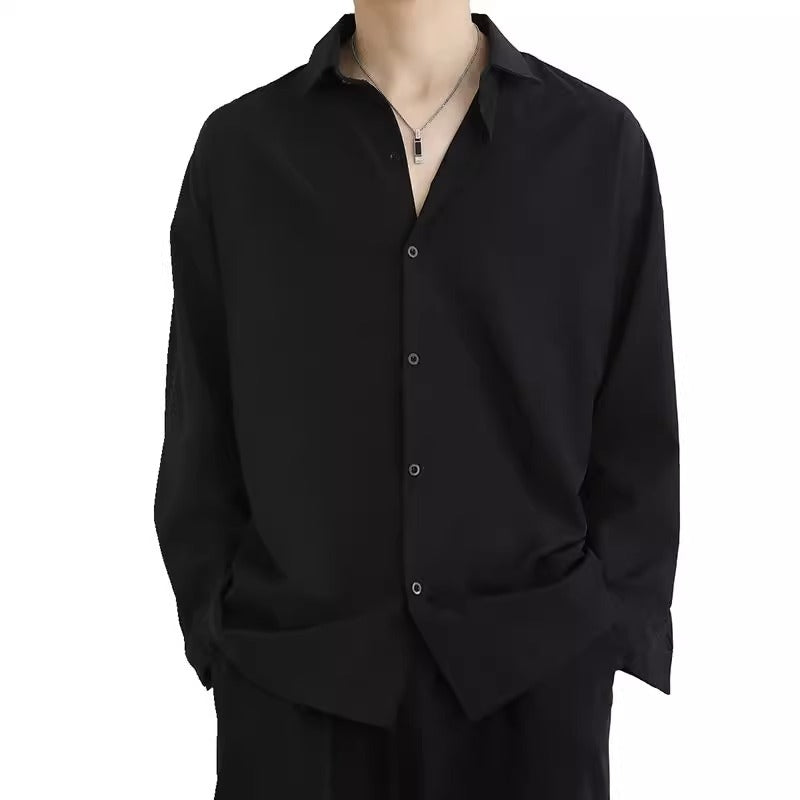 Spring and autumn shirts, men's black shirts, drape, non-iron, loose long-sleeved, handsome, casual design, manufacturers wholesale