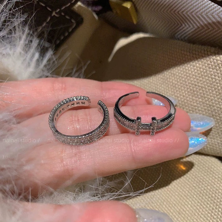 H letter ring ~ full of diamonds high-end light luxury index finger ring 2025 new explosive layering fashionable ring trendy girl
