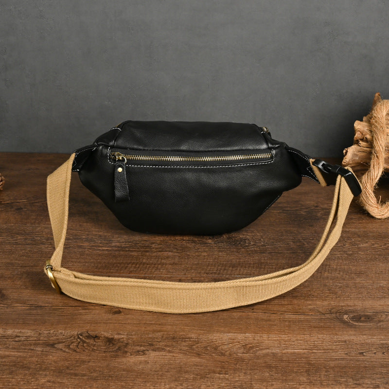Foreign trade new leather men's bag multi-functional men's chest bag cowhide women's waist bag soft leather shoulder crossbody mobile phone bag