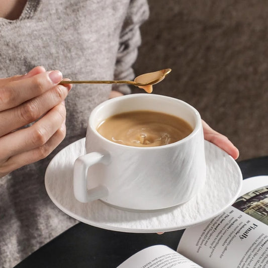 Simple Americano Cup & Saucer Set Rock Pattern Teacups, Hanging Ear Coffee Cups, Home Breakfast Cups, Afternoon Tea Cups