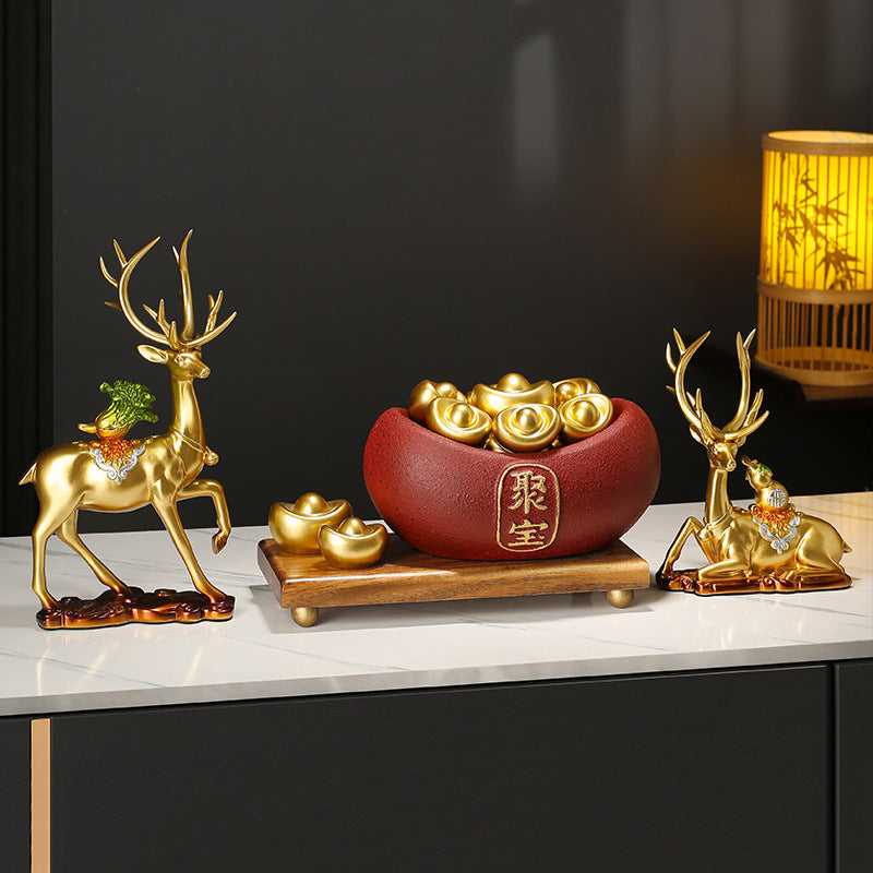 Ceramic Treasure Basin Ornament, Wealth Gathering New Chinese Style Home Living Room Office Decoration, Opening Gift, Wealth Attraction